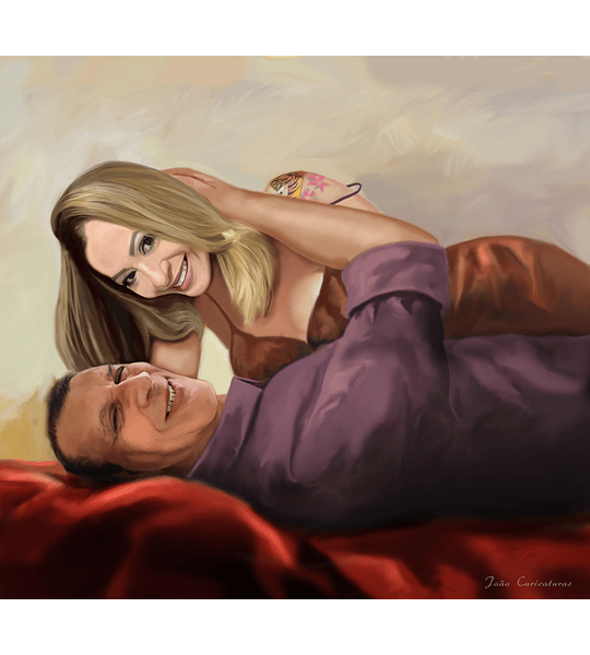 caricaturas Pintura Realista casal deitados abraçando apaixonados sensual romântica  digitais delicados imitando tela a óleo