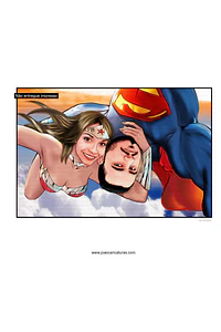 caricaturas casal namorados marido mulher esposo esposa realista casamento mulher maravilha e superman abraçando apaixonados sensual romântica  digitais delicados presente quadrinho heróis
