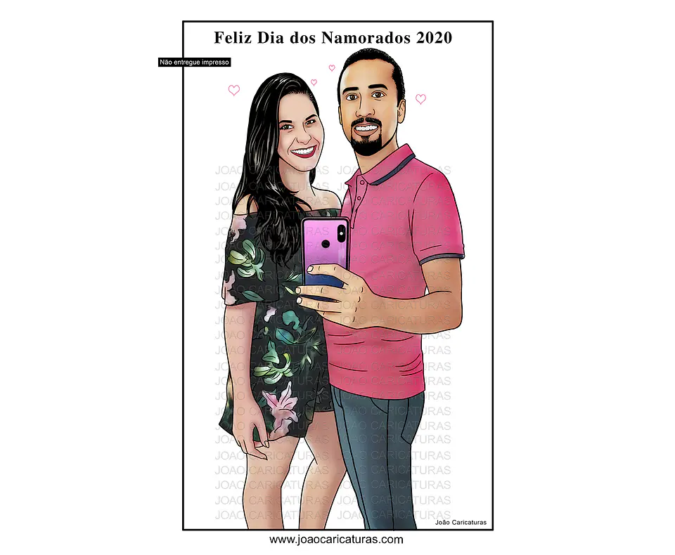 Desenhos e caricatura linda de casal apaixonado fazendo self estilo hq traço com cor presente de namoro crush quadro banner presente moderno boa idéia fino surpresa melhor  idéia aniversário boda 1