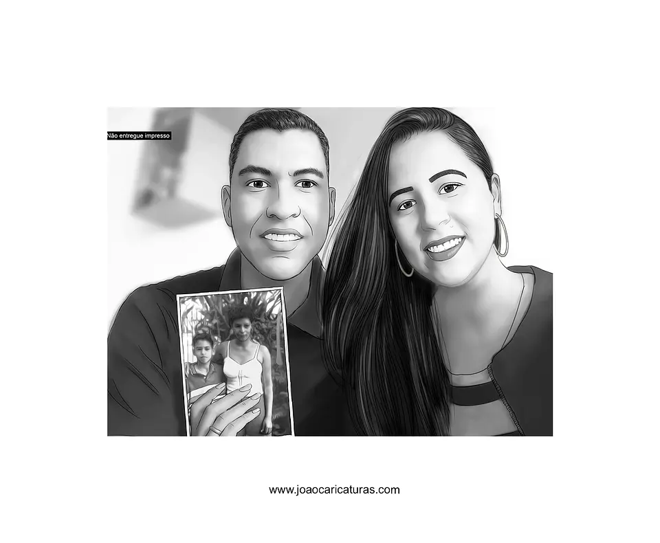 Caricatura desenho de casal meio tom de cinza, namorados, marido esposa,lembrança da pessoa.Mãe,filha, família 1