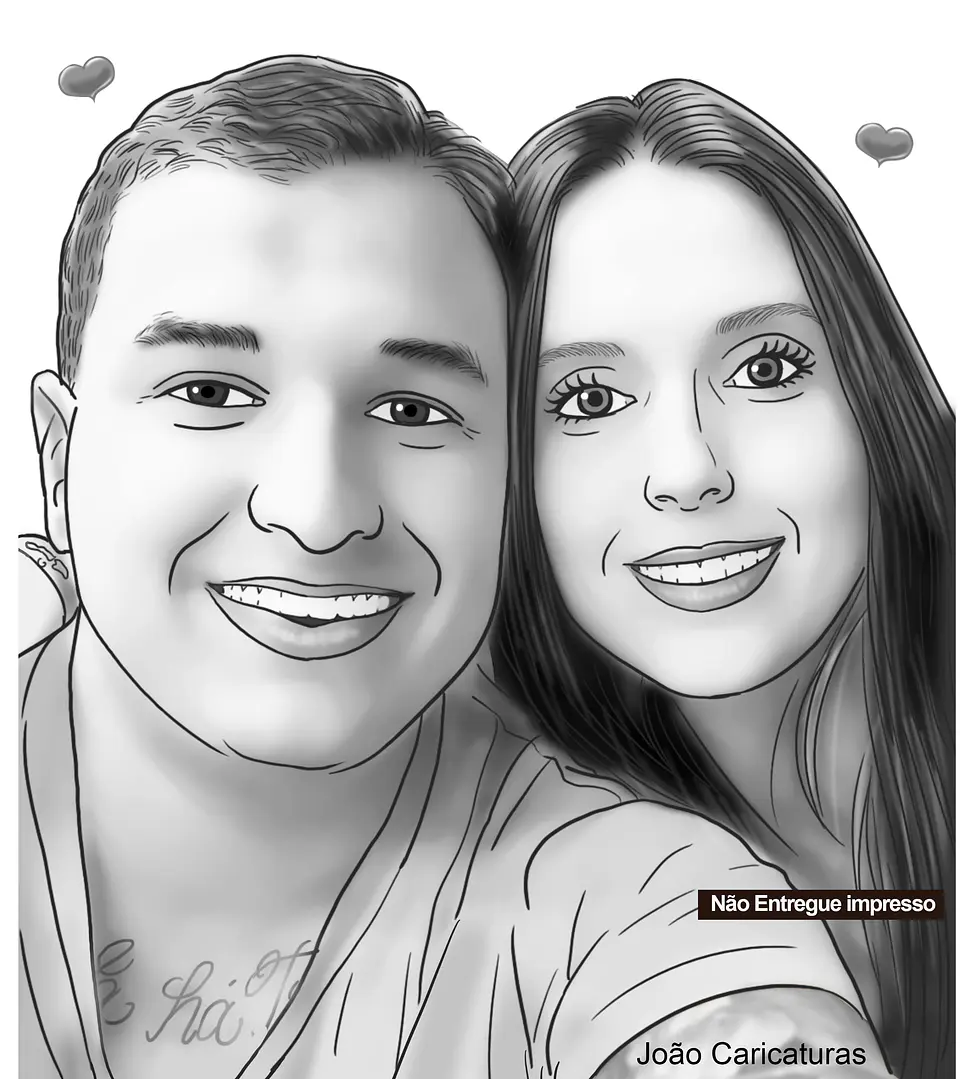 Caricatura desenho de casal meio tom de cinza, namorados, marido esposa,lembrança da pessoa.Mãe,filha, família 2