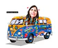 Caricatura aniversário mulher mãe, tia, irmã senhora, dirigindo kombi, hippie, 1960 e 1970, paz e amor, psicodélico, antiga, perua - Thumbnail 2