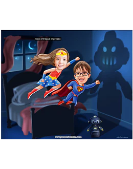 Caricatura aniversário bebê menina maravilha, super boy, casal filhos,herói, super, poderes, quarto,voando, filho, filha, sobrinhos,netos, netinhos