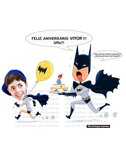 Caricatura aniversário criança filho neto sobrinho bebê garoto filho menino  tema batman, homem morcego