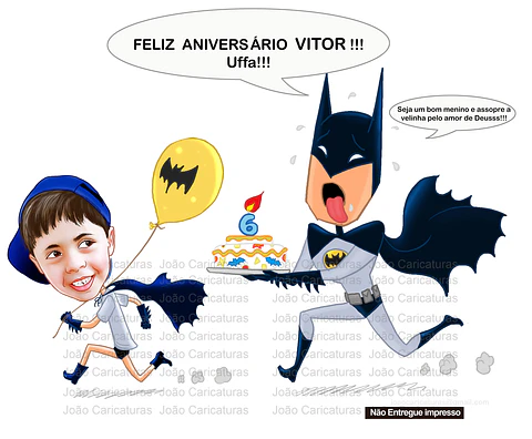 Caricatura aniversário criança filho neto sobrinho bebê garoto filho menino  tema batman, homem morcego