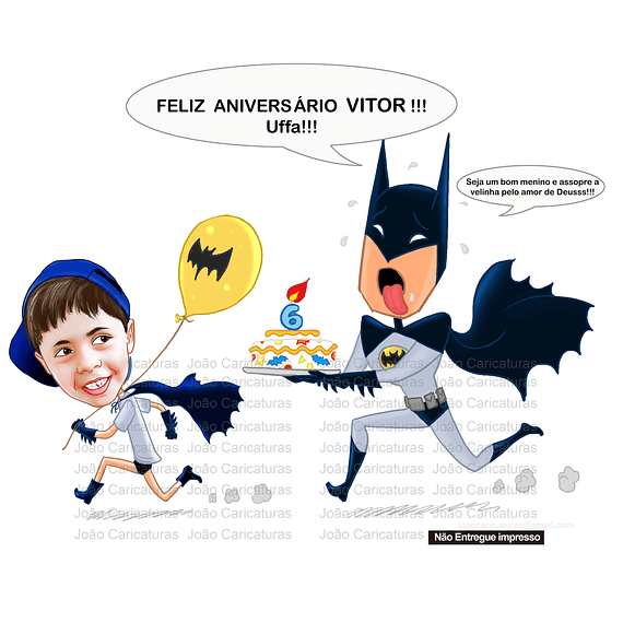 Caricatura aniversário criança filho neto sobrinho bebê garoto filho menino  tema batman, homem morcego