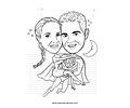 Caricatura casal  traço sem cor corel casamento noivo noiva drone controle remoto vetor vetorial 1 cor  brindando divertida