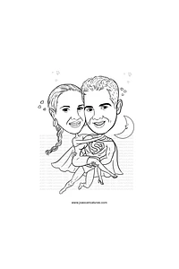 Caricatura casal  traço sem cor corel casamento noivo noiva drone controle remoto vetor vetorial 1 cor  brindando divertida