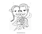 Caricatura casal  traço sem cor corel casamento noivo noiva drone controle remoto vetor vetorial 1 cor  brindando divertida - Thumbnail 2
