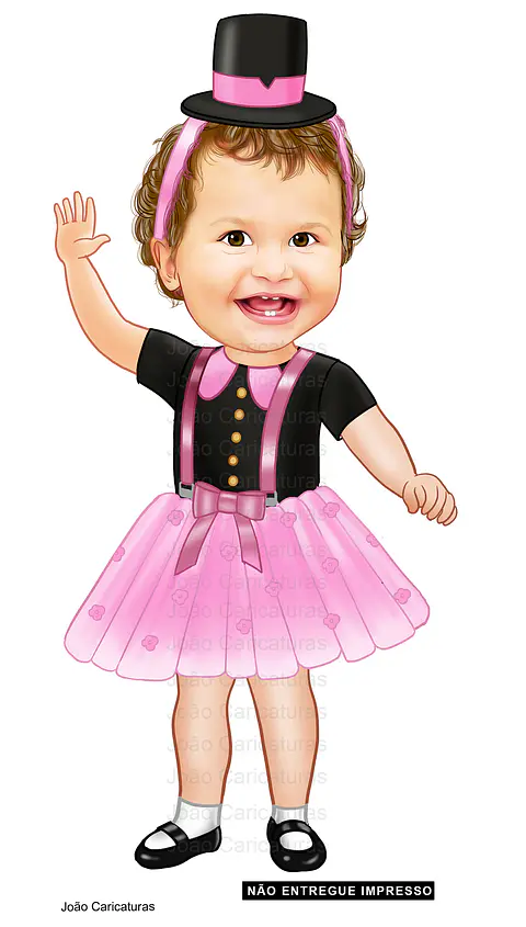Caricatura aniversário bebê menina sorridente roupinha chápeu Mundo de Bita realista bolinho 1 aninho p imprimir banner angelical delicada presentear arte ilustração 