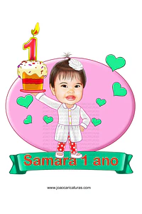 Caricatura aniversário bebê menina sorridente roupinha chápeu Mundo de Bita realista bolinho 1 aninho p imprimir banner angelical delicada presentear arte ilustração 