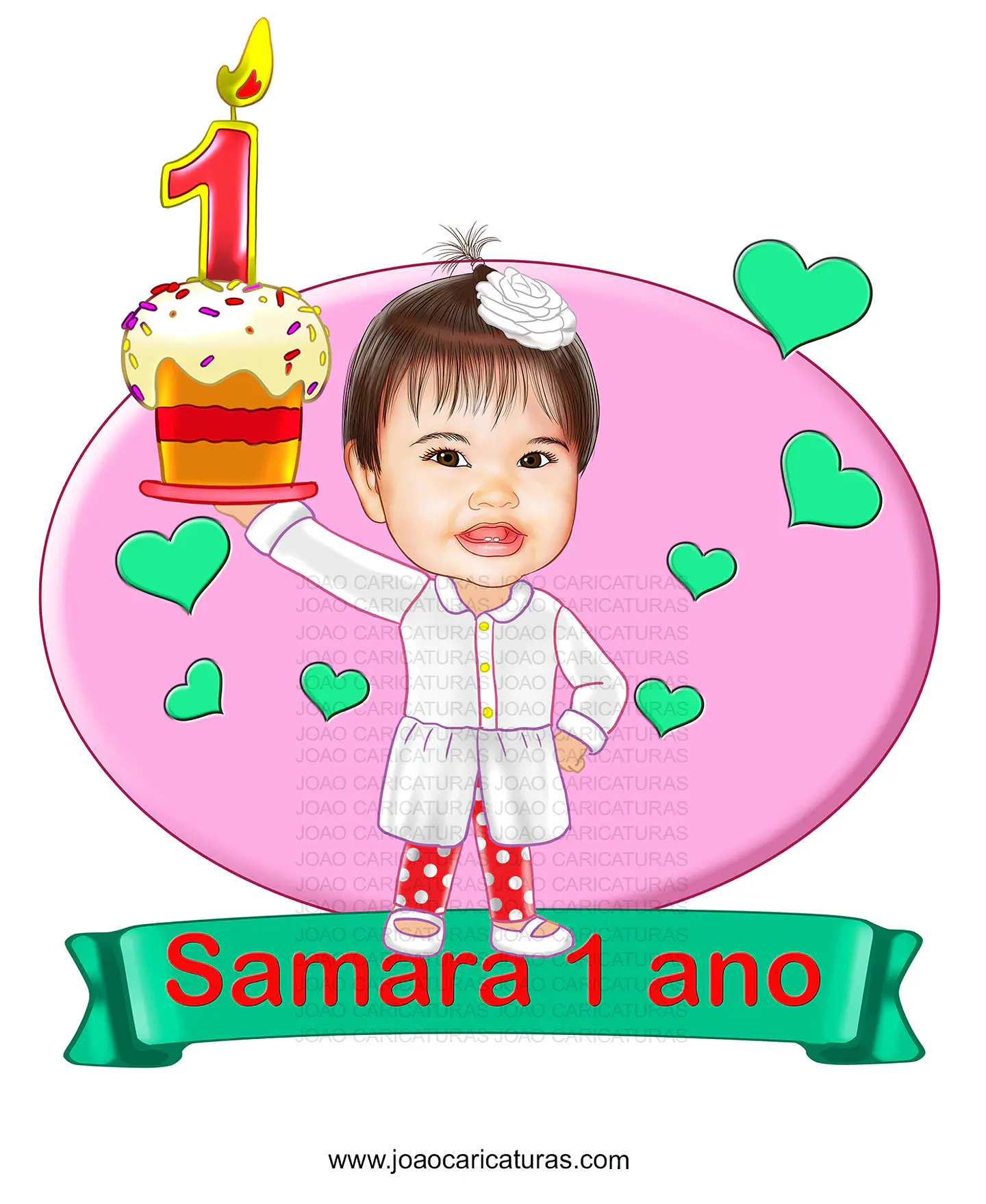 Caricatura aniversário bebê menina sorridente roupinha chápeu Mundo de Bita realista bolinho 1 aninho p imprimir banner angelical delicada presentear arte ilustração  2