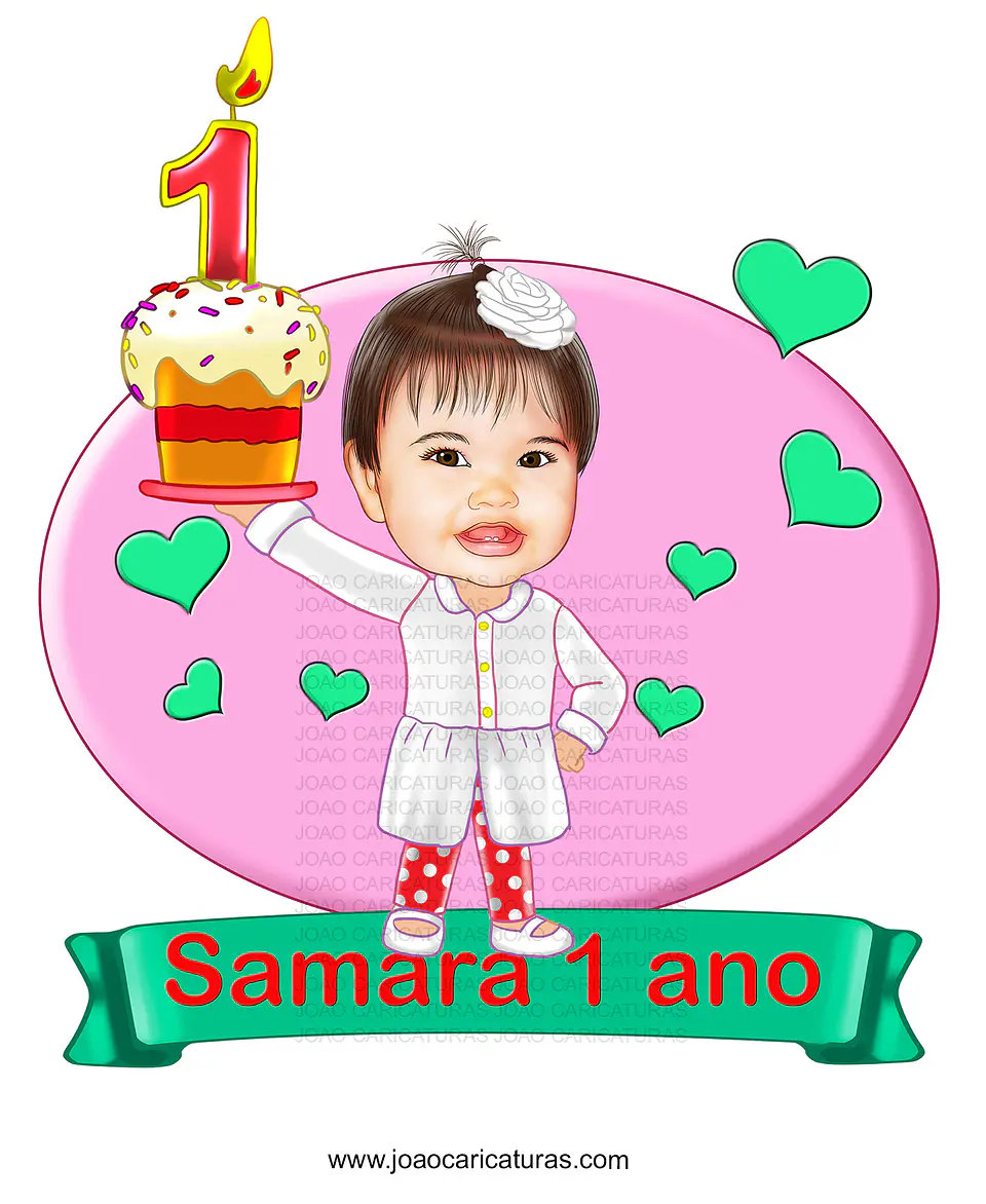 Caricatura aniversário bebê menina sorridente roupinha chápeu Mundo de Bita realista bolinho 1 aninho p imprimir banner angelical delicada presentear arte ilustração  2