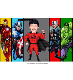  Caricatura digital Caricatura Aniversário heróis super menino garoto boy vingadores avenger Capitão América hulk, homem de ferro, hopmem aranha, thor