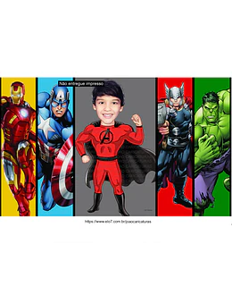  Caricatura digital Caricatura Aniversário heróis super menino garoto boy vingadores avenger Capitão América hulk, homem de ferro, hopmem aranha, thor