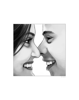 Caricatura desenho de casal meio tom de cinza, namorados,pinguim, marido esposa,lembrança da pessoa.Mãe,filha, família