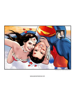 caricaturas casal namorados marido mulher esposo esposa realista casamento mulher maravilha e superman abraçando apaixonados sensual romântica  digitais delicados presente quadrinho heróis