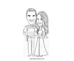 Caricatura casal  traço sem cor corel casamento noivo noiva drone controle remoto vetor vetorial 1 cor  brindando divertida - Thumbnail 3