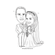 Caricatura casal  traço sem cor corel casamento noivo noiva drone controle remoto vetor vetorial 1 cor  brindando divertida