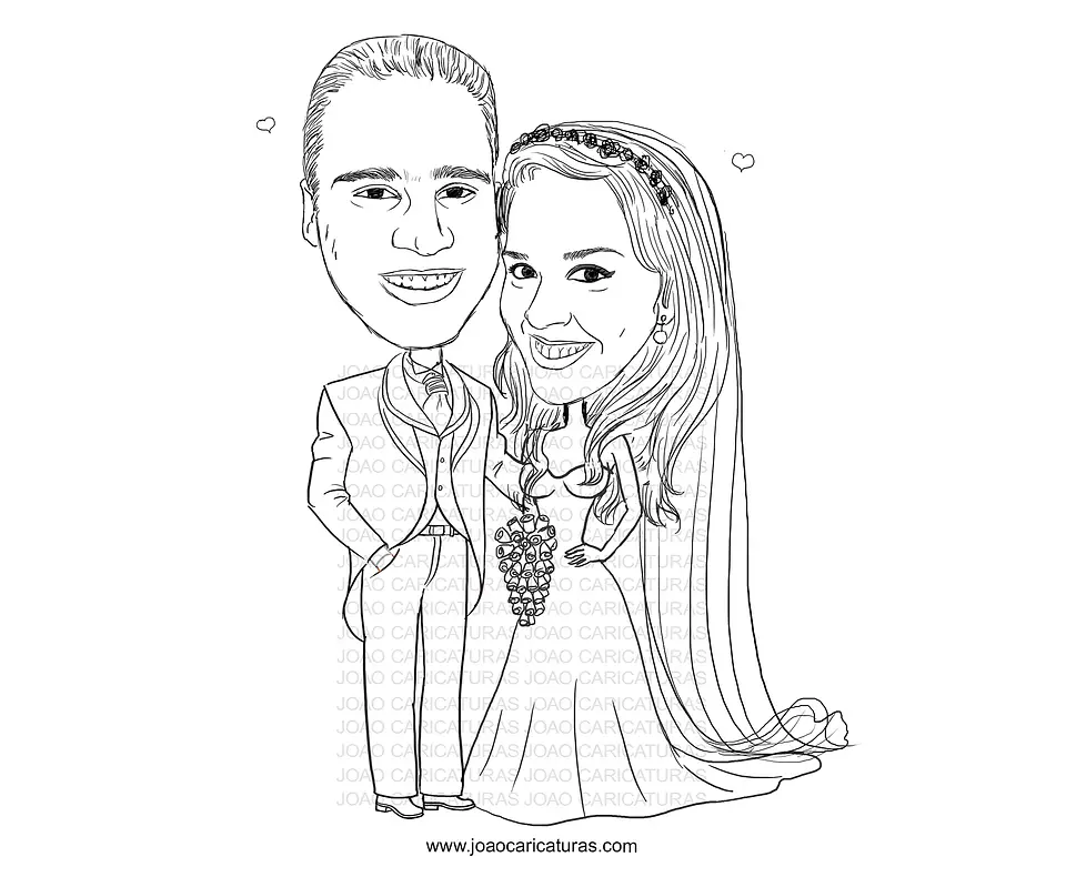 Caricatura casal  traço sem cor corel casamento noivo noiva drone controle remoto vetor vetorial 1 cor  brindando divertida 5