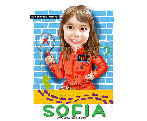 Caricatura criança aniversário tema Gloob menina linda convite tema detetives do prédio azul lupa