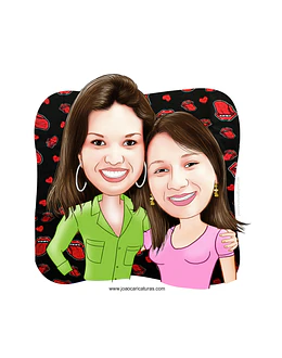 Linda caricatura digital de casal namoradas namoro abraçadas aniversário festa presente luar príncipe juntinhos crush moderna realista, caprichada rosto normal natura traços meninas