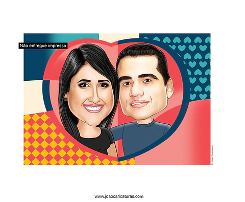 " Preço por pessoa" Caricatura de casal estilo Romero Britto digital engraçada com distorção de rosto narizão bodas casamento namorados marido esposa pai mãe
