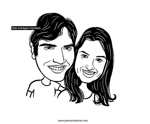 " Preço por pessoa" Caricatura digital em preto e branco engraçada com distorção de rosto narizão noiva noivo marido mulher avós bodas namoradinhos namorados violão cantor