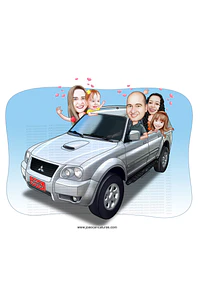 Caricatura digital (preço por pessoa) paisagem, avô, bebê, família, carro, pessoas, dirigindo, novo, cão, pet, filhos, sport, carrão, viajando, unidos, torcedores, palmeiras, pai falecido