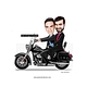 Caricatura casamento gay com moto, casal, dirigindo, noivo, marido, bodas, motoqueiro,lua de mel,