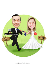 Caricaturas  casal estilo super detalhada casamento, noiva super linda, vestido , puxando gravata, corpo violão,jogador, palmeiras basquete,futebol salão, time camiseta internacional, puxando corda 