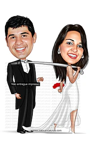 Caricaturas  casal estilo super detalhada casamento, noiva super linda, vestido , puxando gravata, corpo violão,jogador, palmeiras basquete,futebol salão, time camiseta internacional, puxando corda 