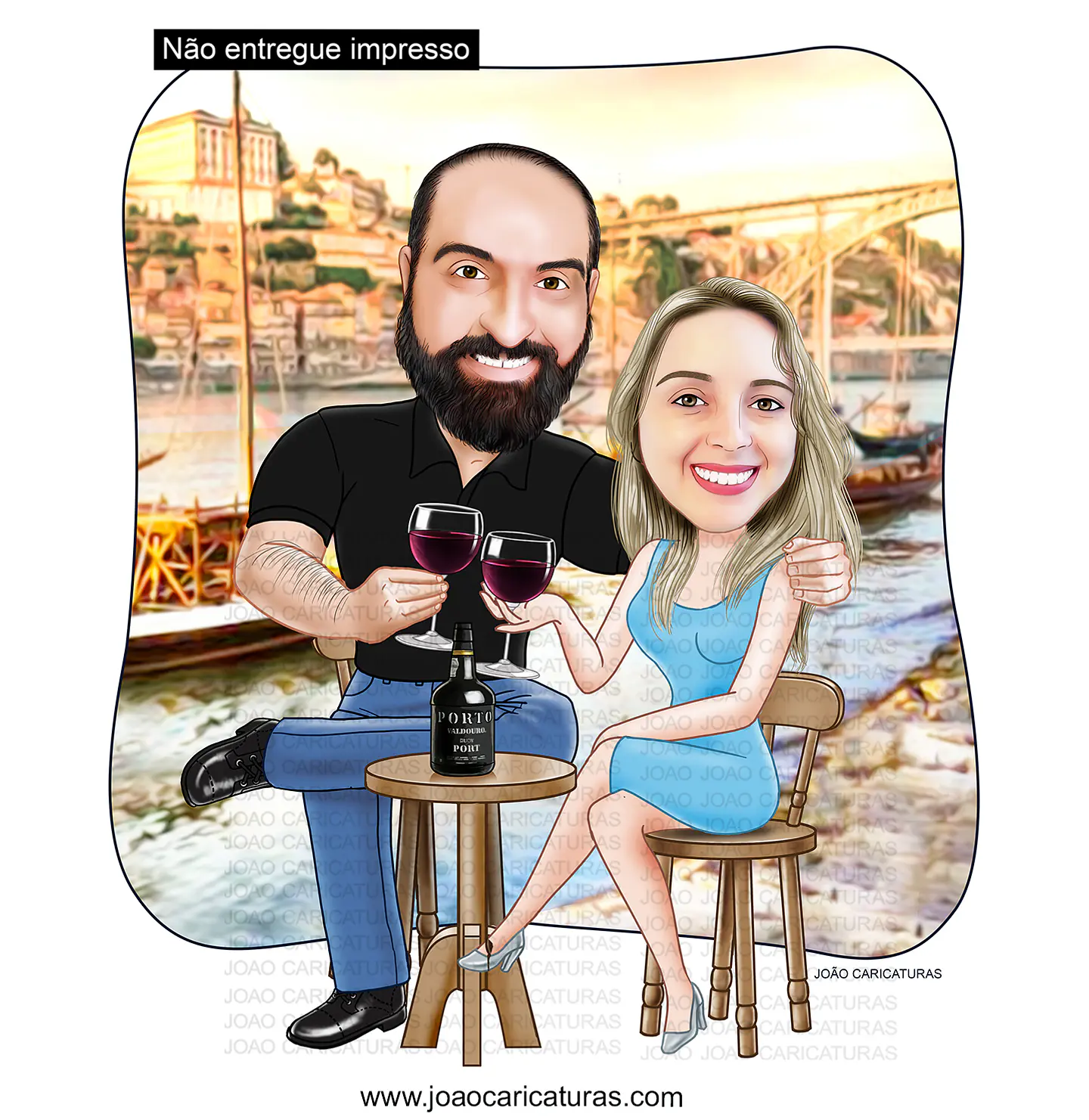 Caricatura Casal Personalizada com Profissões e Cenários Especiais 2