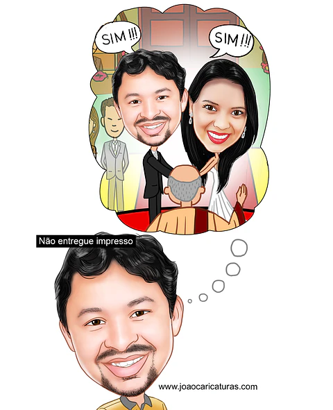 " Preço por pessoa"  Caricatura namorado , noivo, lembrando, recordando, pensando no casamento, padre,cerimoania, bodas casamento namorados marido esposa pai mãe