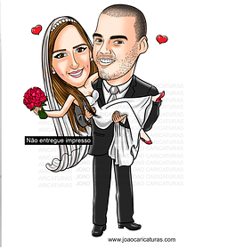 " Preço por pessoa" Caricatura digital engraçada casal casamento noiva no colo noivo fortão sarado musculosocom distorção de rosto narizão 