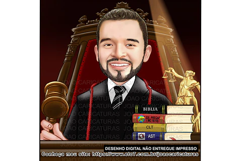Encomende caricatura, juiz, profissão, toga, supremo, tribunal, martelo,justiça, oficial, leis, julgando, ministério justiça, desembargador, advogado, desenho realista, arte, aniversário, presente 