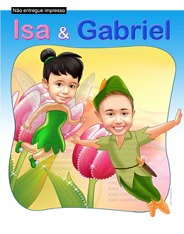 2 Caricaturas desenhos  irmãos sininho e peter pan  aniversário gêmeos meninhinha infantil convite de criança menino  menina voando asas  festas garotos