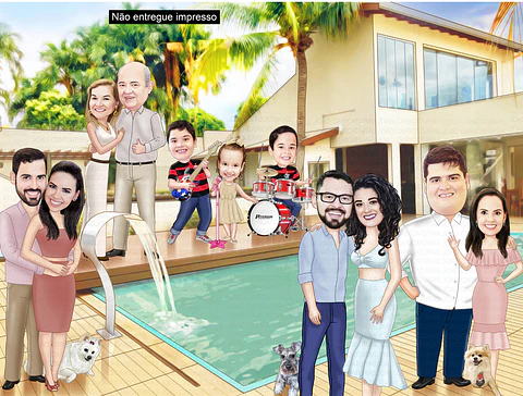 " Preço por pessoa", Piscina, filharada, filho,  filhas, pai, mãe , cão, cachorinho , casais, família, unida, quadro, pets, netos, sobrinhos