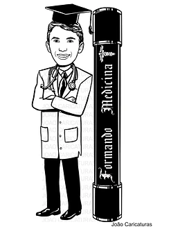caricaturas digitais de homem rapaz desenho beca bota chápeu, Fomandos universitários diplomados formados formatura agronomo traço preto sem cor 