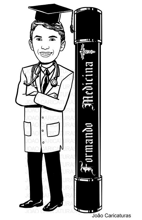 caricaturas digitais de homem rapaz desenho beca bota chápeu, Fomandos universitários diplomados formados formatura agronomo traço preto sem cor 