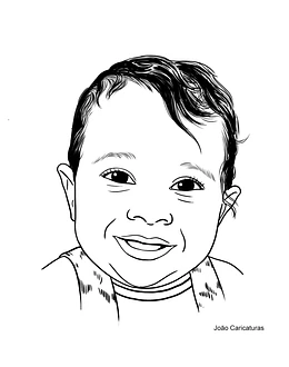 Caricatura digital em branco e preto de rosto de criança feito por encomenda