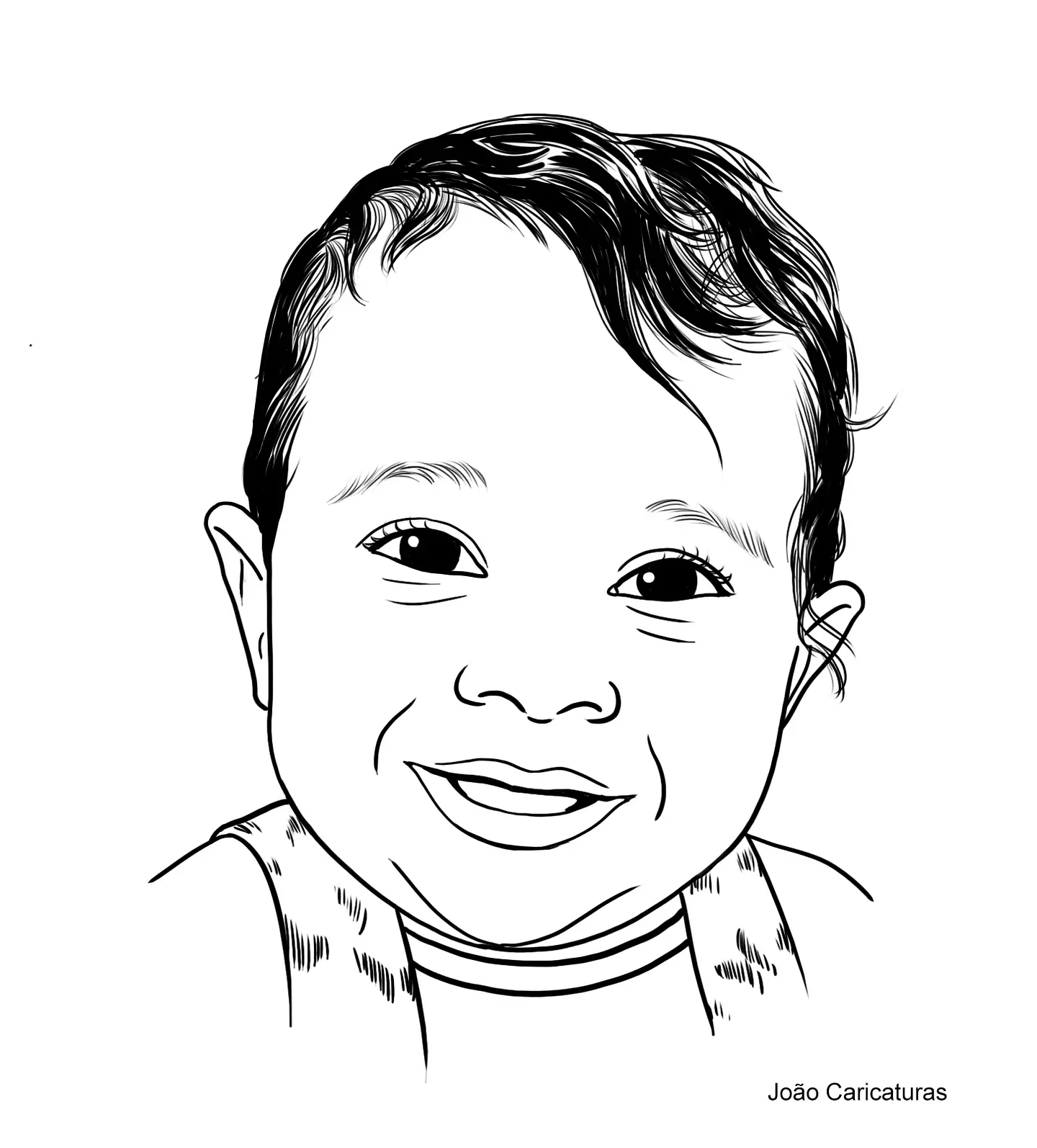 Caricatura digital em branco e preto de rosto de criança feito por encomenda 1