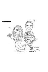 Caricatura casal  traço sem cor corel casamento, noivo, noiva, vetor, vetorial, 1 cor,  brindando, divertida, puxando pela corda, acorrentado, abraçado marido esposa