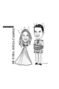 Caricatura casal  traço sem cor corel casamento, noivo, noiva, vetor, vetorial, 1 cor,  brindando, divertida, puxando pela corda, acorrentado, abraçado marido esposa