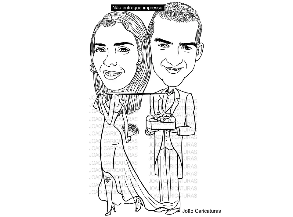 Caricatura casal  traço sem cor corel casamento, noivo, noiva, vetor, vetorial, 1 cor,  brindando, divertida, puxando pela corda, acorrentado, abraçado marido esposa 5
