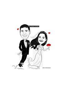 Caricatura casal  traço sem cor corel casamento, noivo, noiva, vetor, vetorial, 1 cor,  brindando, divertida, puxando pela corda, acorrentado, abraçado marido esposa