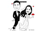 Caricatura casal  traço sem cor corel casamento, noivo, noiva, vetor, vetorial, 1 cor,  brindando, divertida, puxando pela corda, acorrentado, abraçado marido esposa - Thumbnail 6