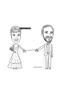 Caricatura casal  traço sem cor corel casamento, noivo, noiva, vetor, vetorial, 1 cor,  brindando, divertida, puxando pela corda, acorrentado, abraçado marido esposa