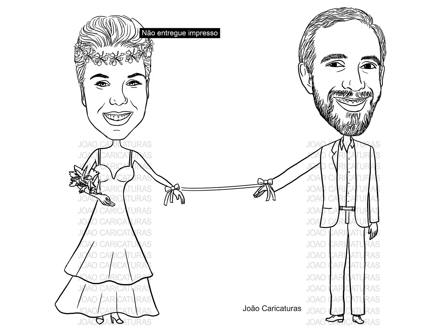 Caricatura casal  traço sem cor corel casamento, noivo, noiva, vetor, vetorial, 1 cor,  brindando, divertida, puxando pela corda, acorrentado, abraçado marido esposa 8