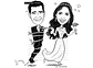 Caricatura casal  traço sem cor corel casamento, noivo, noiva, vetor, vetorial, 1 cor,  brindando, divertida, puxando pela corda, acorrentado, abraçado marido esposa - Thumbnail 9